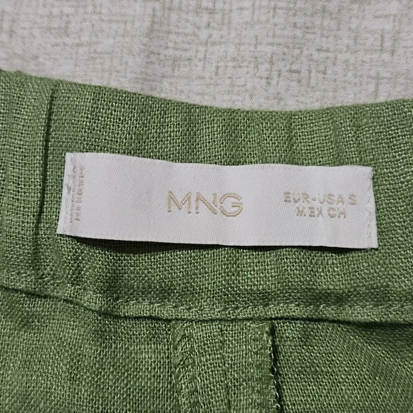 MNG Linen Tailored Pants Flat Front Green Straight Ciggarette Leg Womens Small - Picture 6 of 15